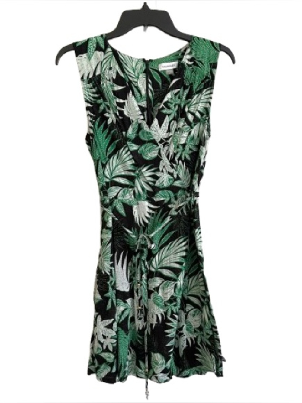 Calvin Klein Skort Wrap Dress Green White Black Tropical Print Dress Size 10